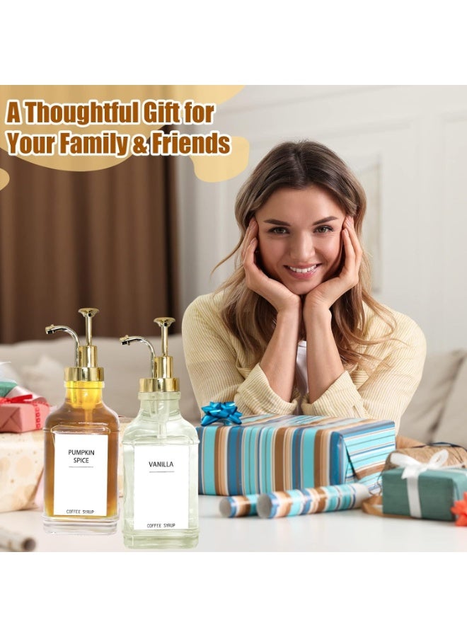 2 حزمة 16.9OZ مربع شراب القهوة موزع للشريط مع العلامات ومضخة الفضة ، موزع مضخة القهوة ، زجاجة شراب الزجاج ، 500ML (الفضة) - Image 4